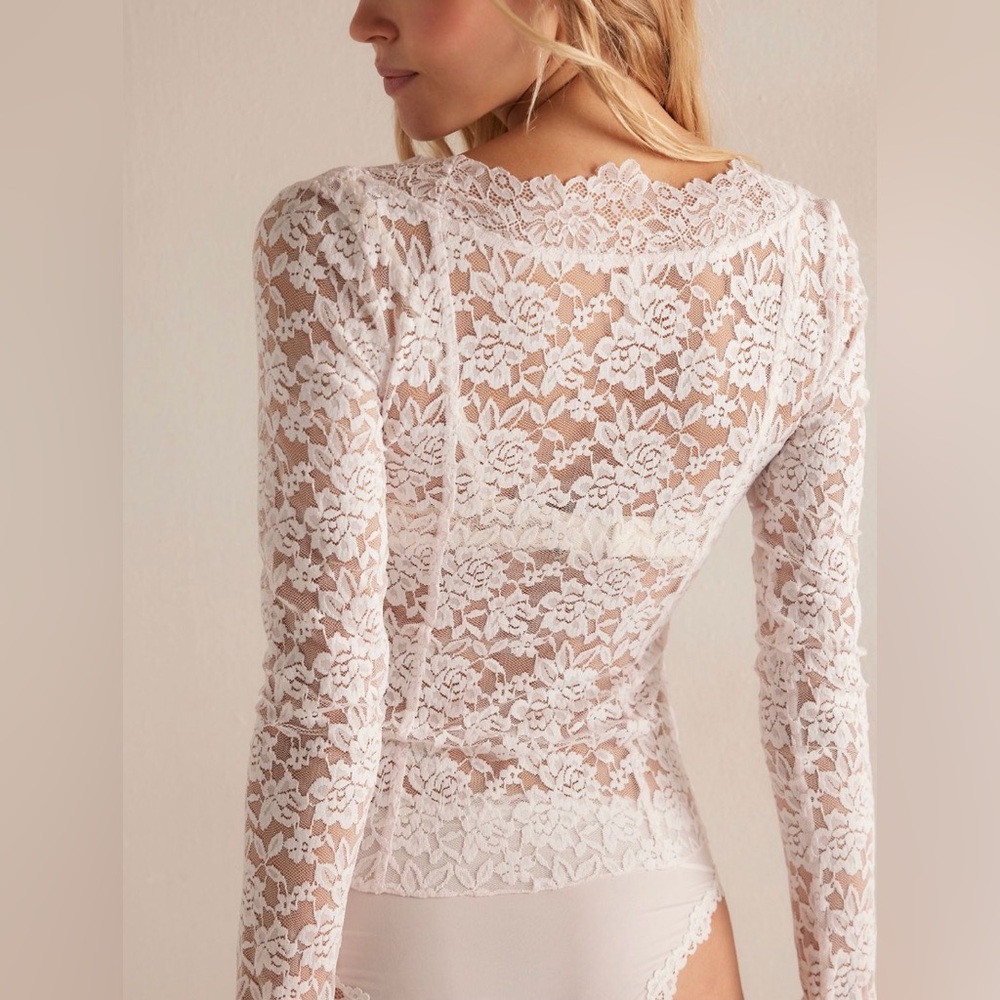 Intimately by Free People All Night Long-Sleeve Top NWT Pale Pink Lace L - Picture 5 of 9